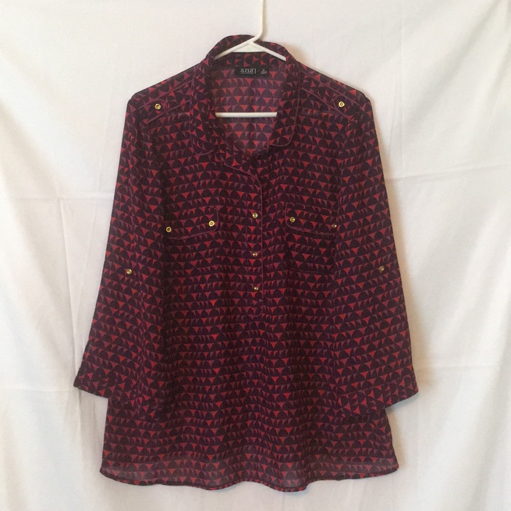 A.N.A. Plus Size Blouse Red and Blue Geometric